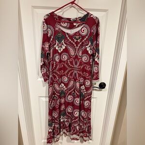 Women’s Size 1X Reborn Midi Dress Maroon Floral
